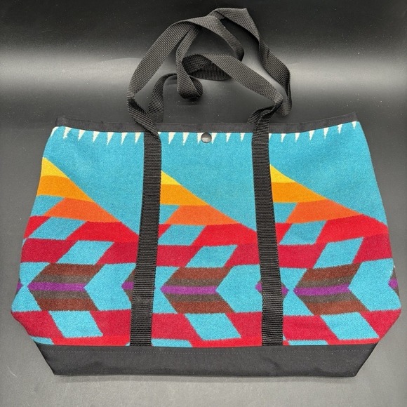 Justin Boots Handbags - Justin Kraff Southwestern Wool Tote Bag Turquoise Red Aztec Pattern Made USA